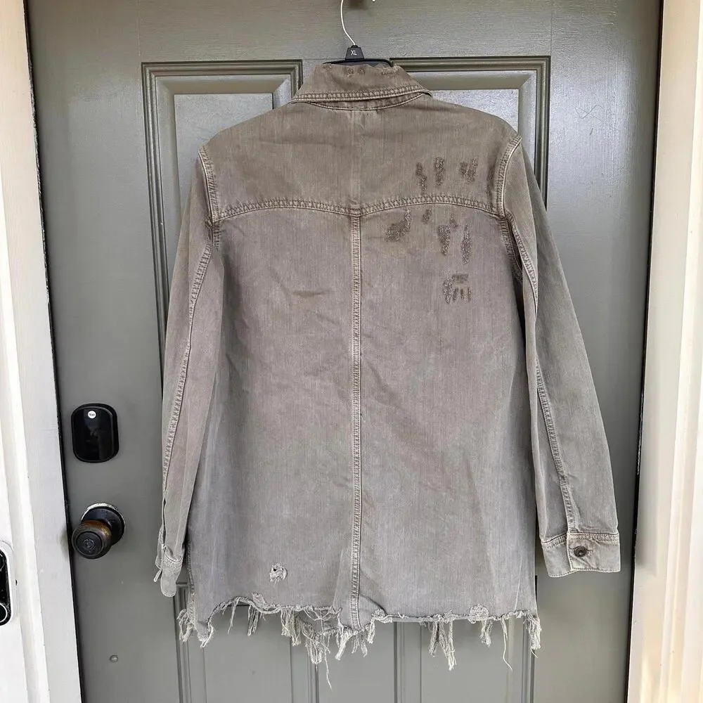 Free People Moonchild‎ Distressed Denim Shirt Jacket Medium